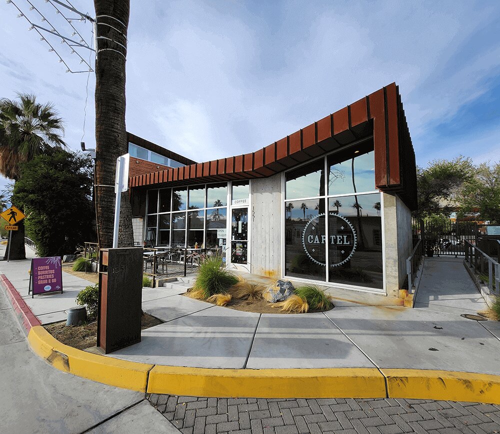 Cartel Coffee Lab at the Arrive Hotel in Palm Springs, the kind of design-forward space that informs how we think about interiors