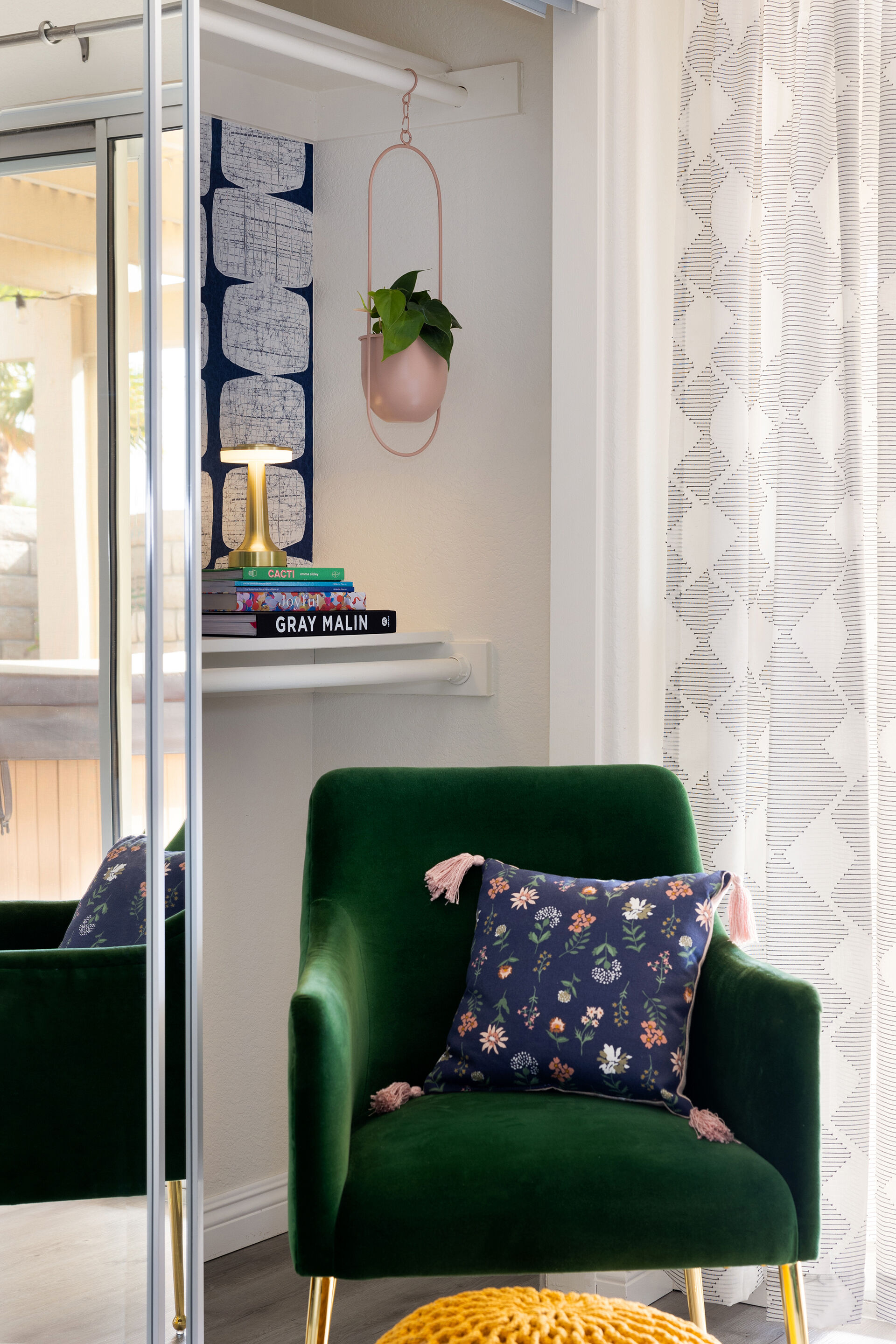 Bright reading nook inside a Coachella Valley vacation rental, perfect for the mid-afternoon heat break