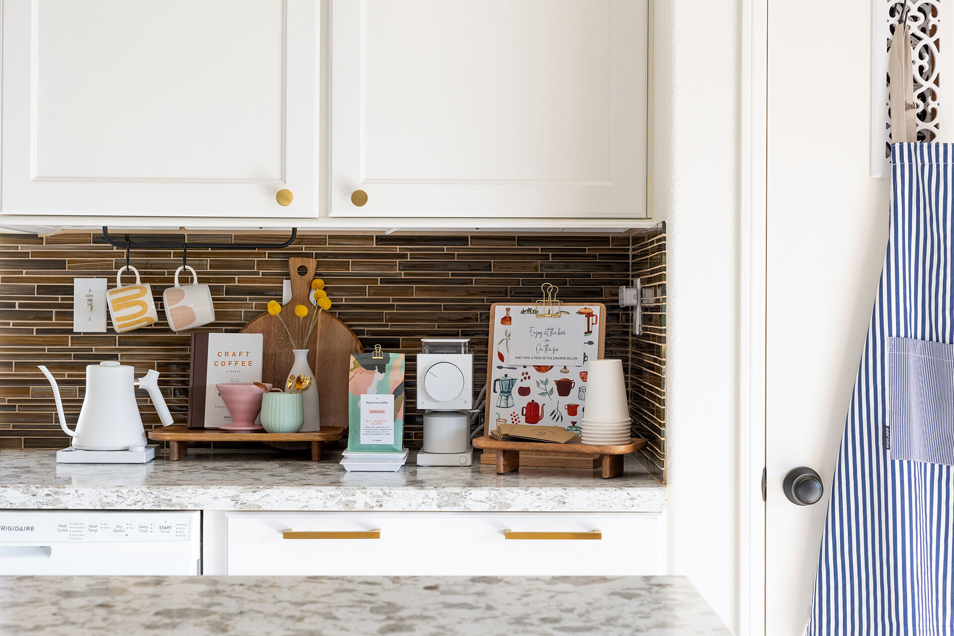 Styled coffee bar setup inside a vacation rental with quality equipment and thoughtful details