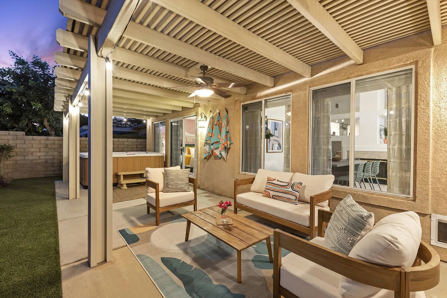 Cozy Cactus vacation rental patio in Indio CA, 7 minutes from Coachella festival grounds