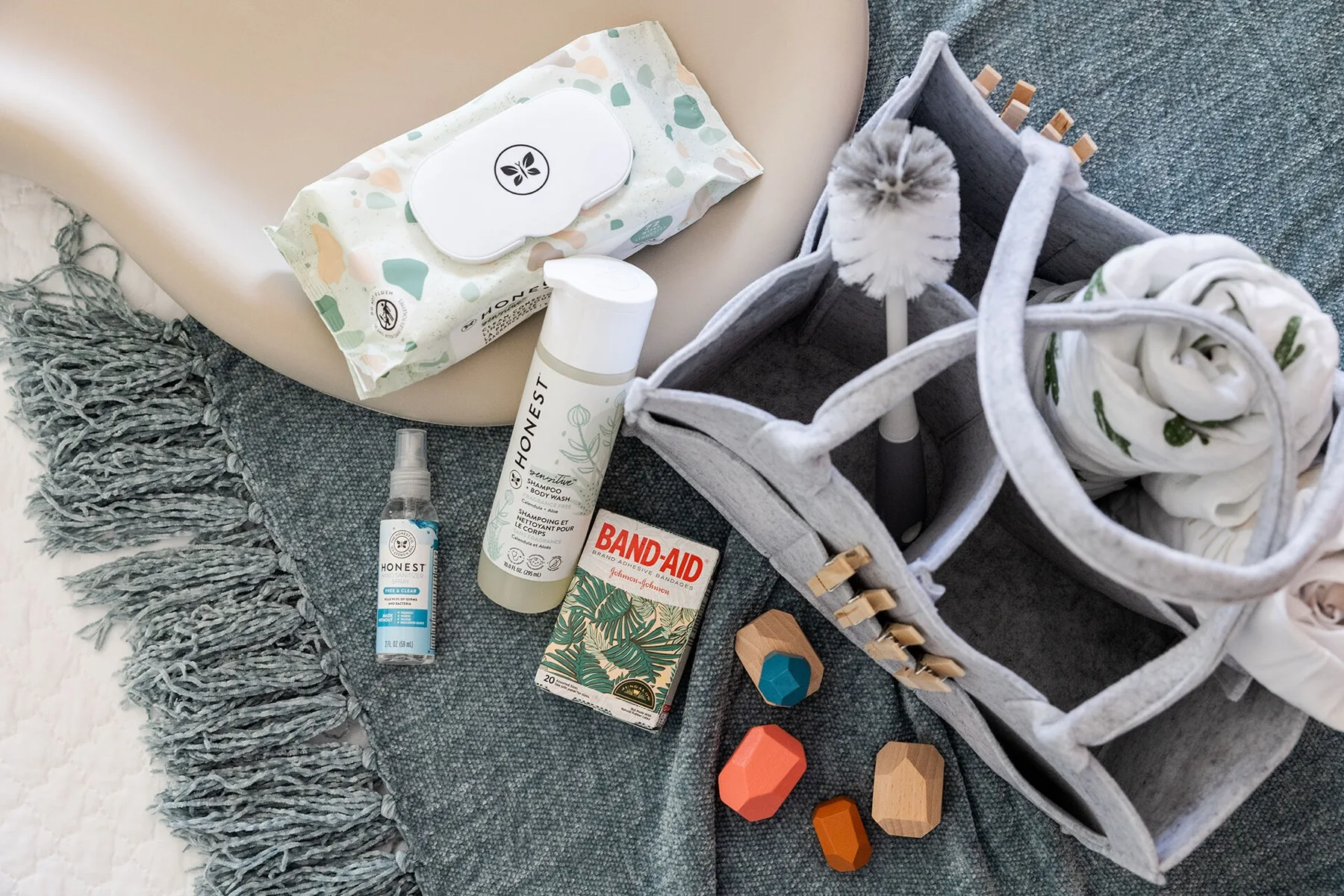 Family Kit at The Cozy Cactus with organized baby gear, bottle warmer, sound machine, and infant supplies
