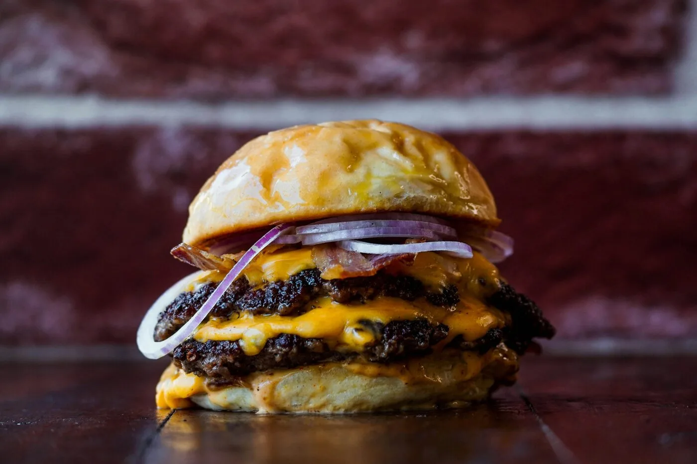 Papa Headz smash burger in Indio CA with crispy lace edge patty on toasted bun