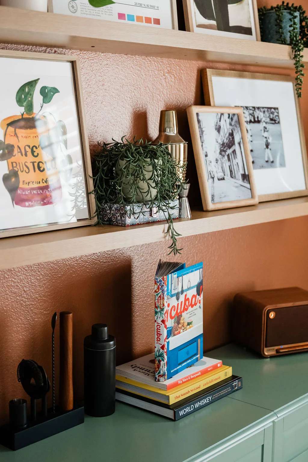 Terra Luz kitchen with wood accents, Chemex pour-over, and clean warm tones in Indio vacation rental