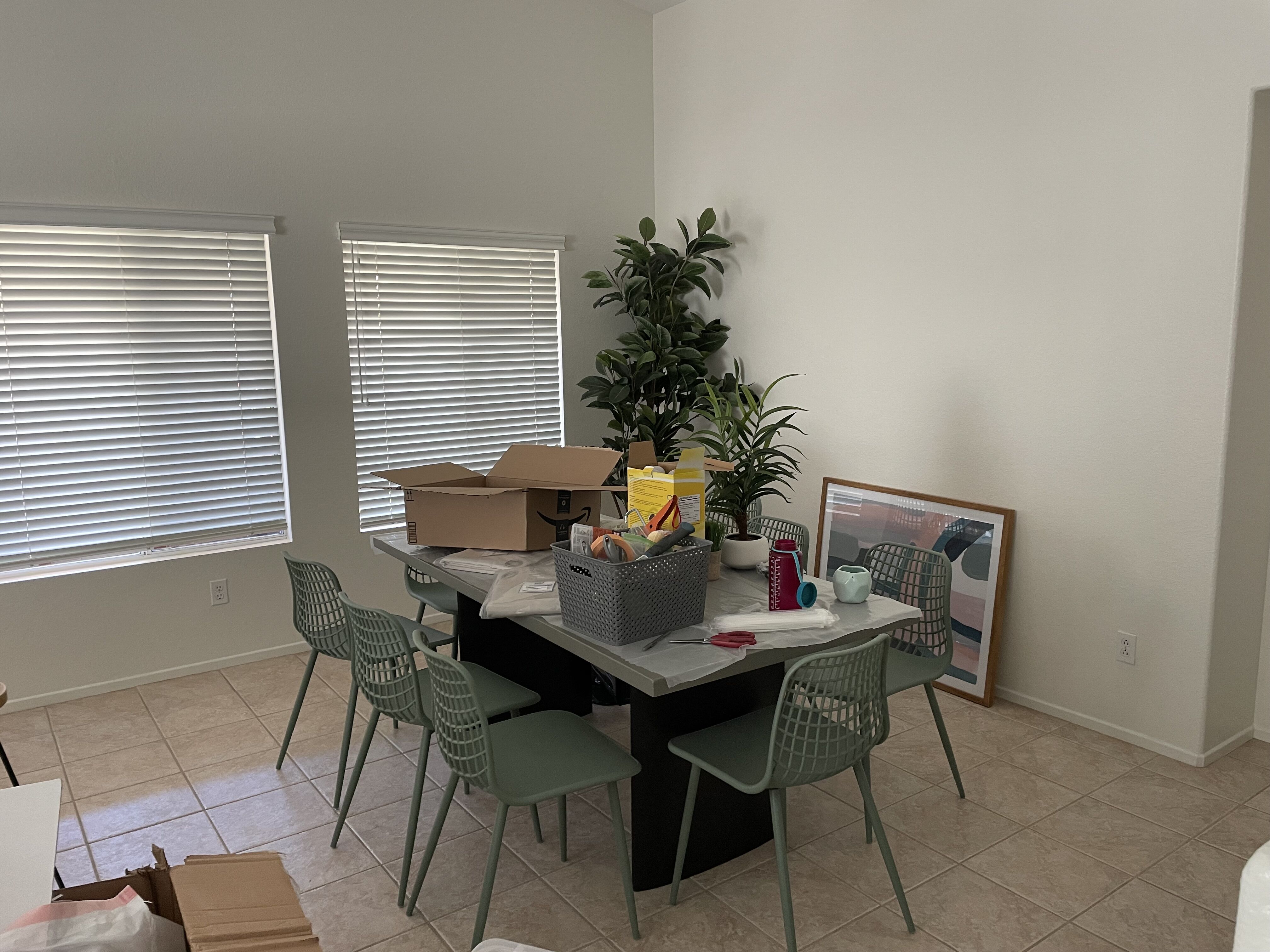 Casual dining setup inside a Coachella Valley vacation rental, a welcome contrast after a day in the remote desert